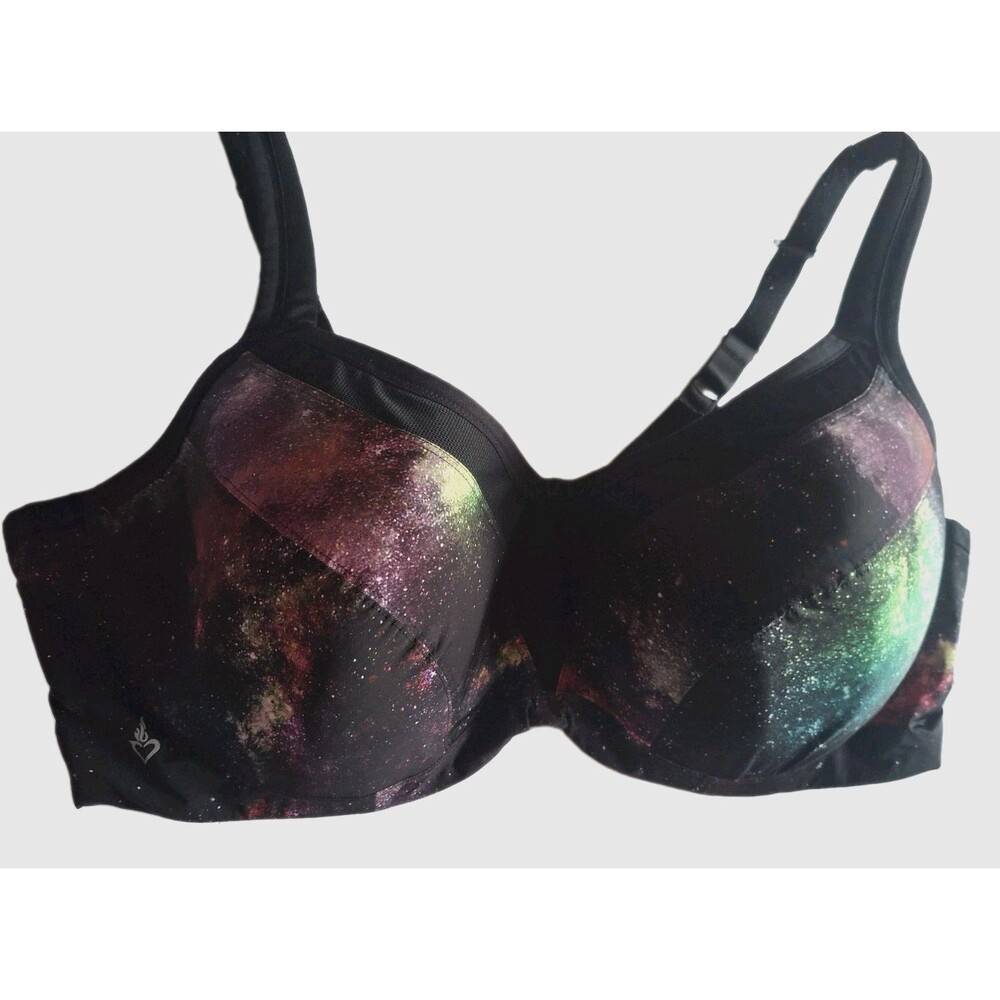 Torrid Active Sport Bra Sz 48DD Galaxy Black Purplel Stars Outer Space Underwire